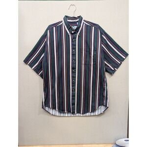 Vintage World Island Striped Button Down Shirt Mens Large USA Cotton Preppy
